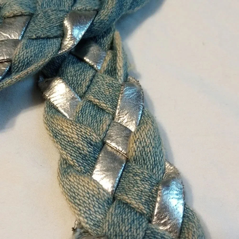 Girls Vintage Silver and Denium Braided Belt with Tin Buckle